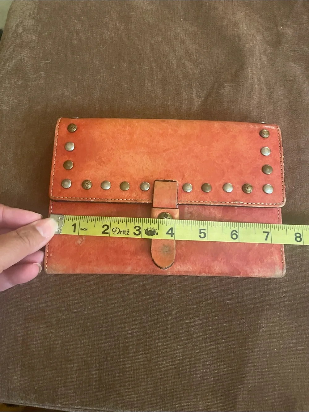 Patricia Nash Weathered Studded Leather Wallet/Clutch in Distressed Burnt Orange